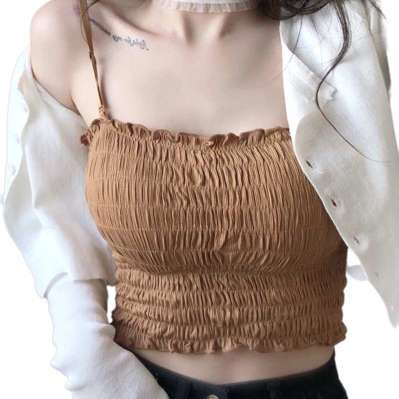 Áo Croptop Hai Dây Có Đệm Ngực Co Giãn Gợi Cảm Thời Trang Mùa Hè Cho Bạn Gái