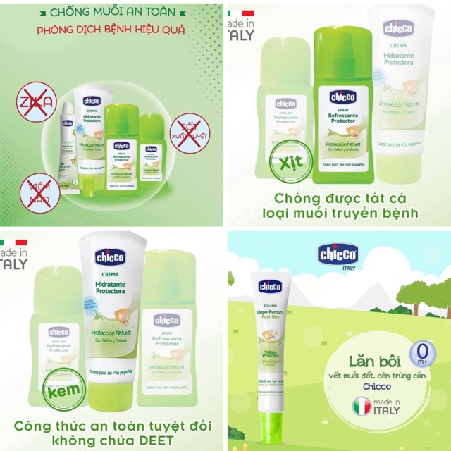 Xịt đa năng đuổi muỗi và làm dịu vết muỗi đốt Cho Bé Từ 2 Tháng Tuổi Chicco 100ml Italia