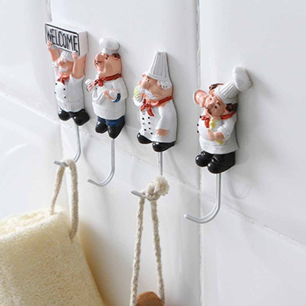 Set 4 Móc Treo Đồ Bằng Thép Không Gỉ Hình Đầu Bếp Xinh Xắn Tiện Dụng
