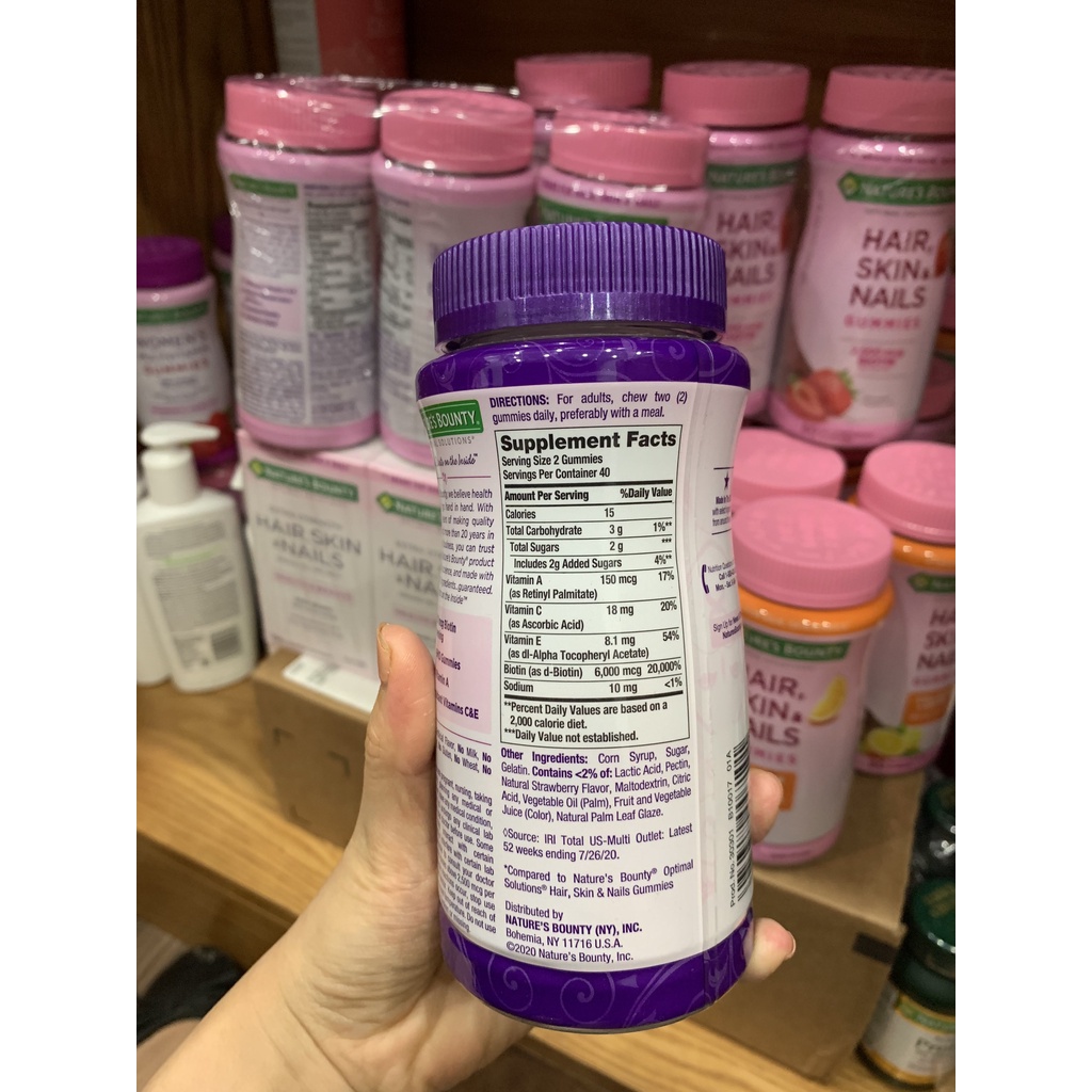 Kẹo dẻo Hair, Skin & Nails Gummies with over 2X Biotin 80 viên