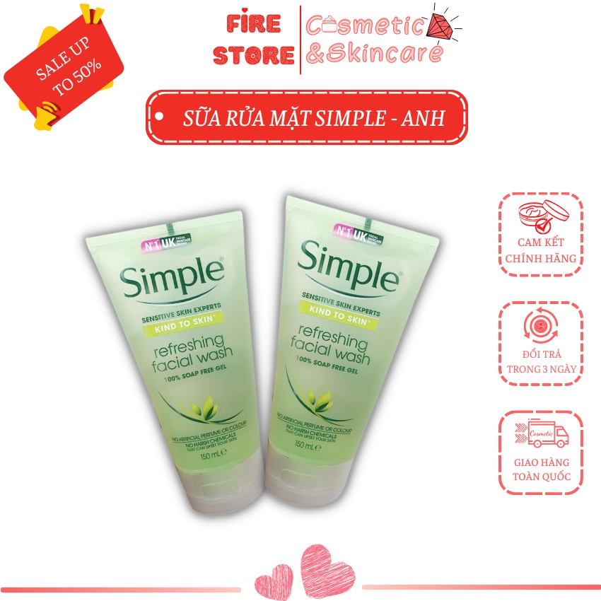 Sữa rửa mặt Simple 💥 SALE SỐC 💥 Sữa rửa mặt Simple 150ML dịu nhẹ phù hợp cho mọi loại da nhạy cảm