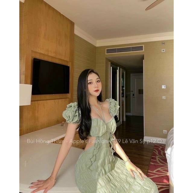 ĐOM ĐÓM DRESS  (có mút ngực)- ĐẦM XỐP CÁNH TIÊN KHOÉT EO BUỘC DÂY CỔ - ZZ5 | BigBuy360 - bigbuy360.vn