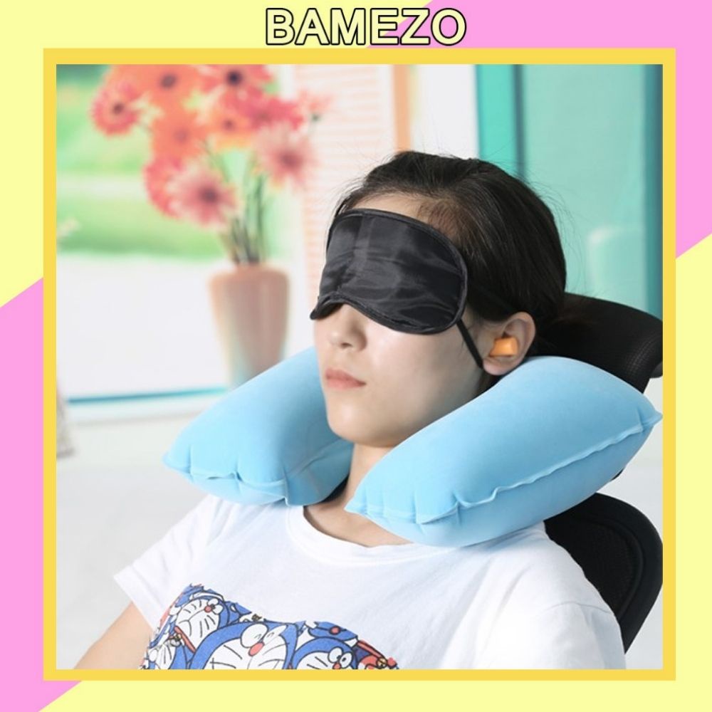Bộ gối hơi Bamezo gối du lịch tặng kèm bịt mắt bịt tai du lịch chống mỏi cổ UC01