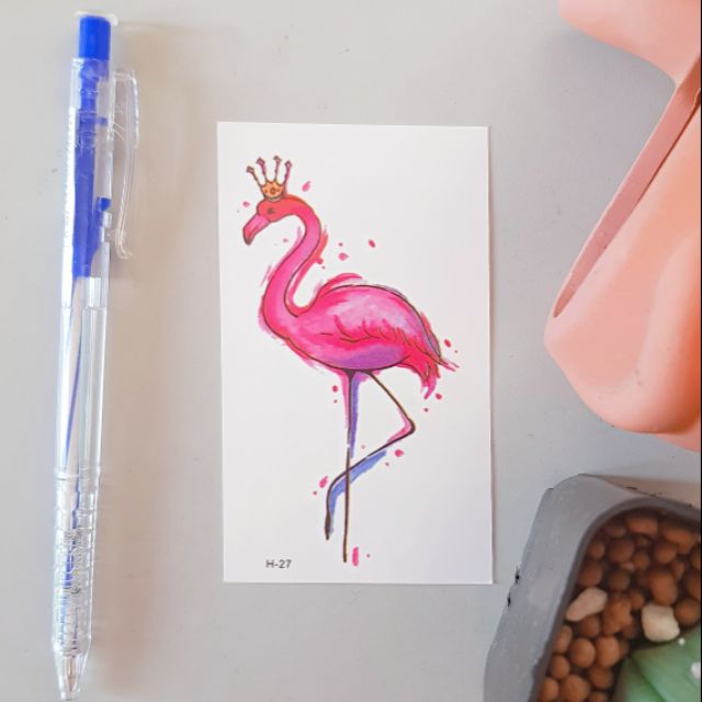 Hình xăm tatoo hồng hạc đội vương miện h27. Xăm dán tatoo mini tạm thời, size &lt;10x6cm