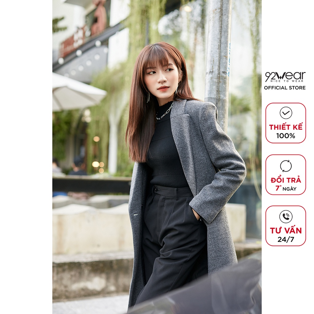 Áo khoác dạ nữ dáng dài 92WEAR, thiết kế thời thượng, tôn dáng, chất liệu dạ cao cấp KDA1739 | BigBuy360 - bigbuy360.vn