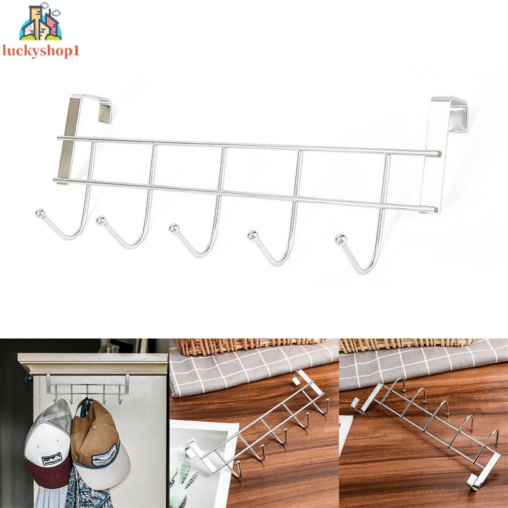 5 Hooks Over Door Hooks Wash Room Hanger Clothes Towel Storage Stainless Steel Holder Door Back Hanging
