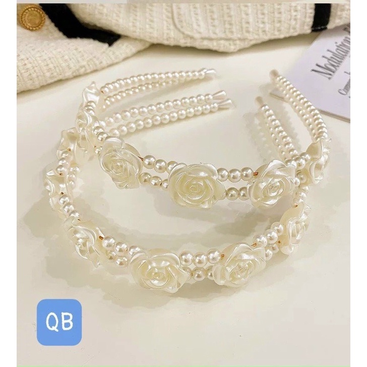 Bờm tóc Đôi giả ngọc trai đính hoa cực xinh tiện lợi