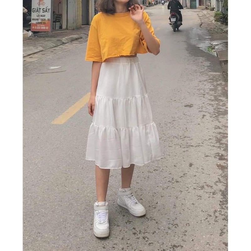 Chân váy dài xếp ly 3 tầng Ulzzang (hàng QCCC) - Chân váy dài dáng One boutique