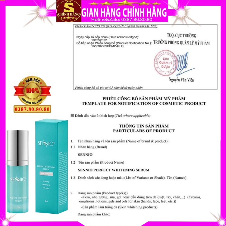 Tinh chất serum dưỡng trắng căng bóng da mặt Sennio hàn quốc tái sinh phục hồi chống lão hóa cho da dầu mụn khô nhạy cảm