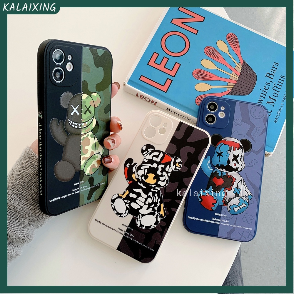 Ốp Điện Thoại Vuông Họa Tiết Rằn Ri Hình Gấu Cho iPhone 13 mini 13 12 11 ProMax Xs Max 7Plus 8Plus