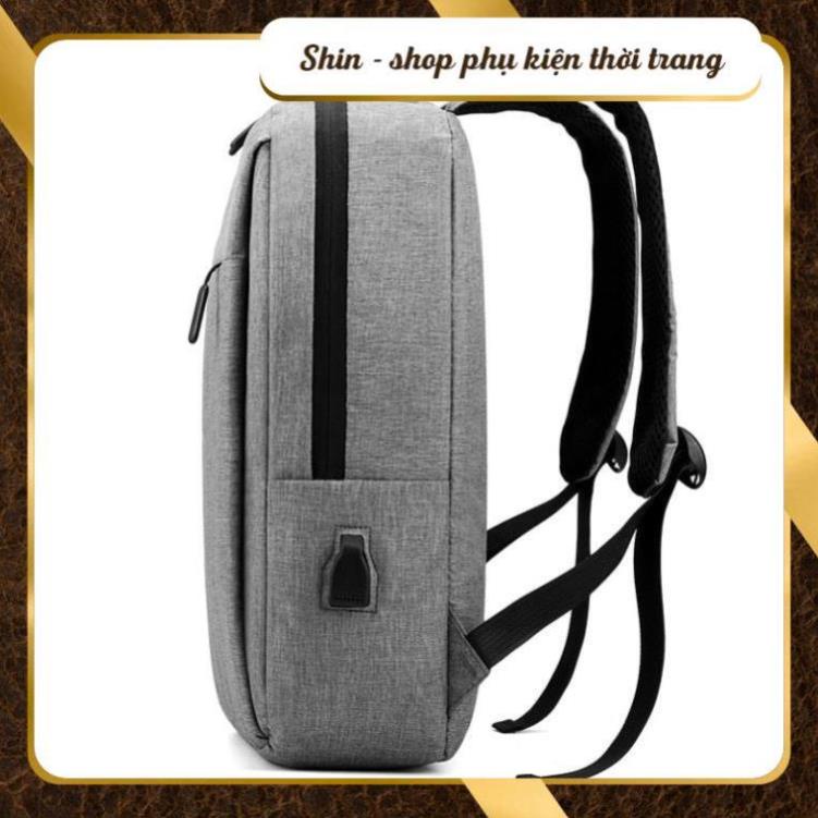 Balo laptop nam nữ vải Canvas Hàn Quốc chống nước ba lô cặp học sinh, tích hợp cổng sạc USB thông minh - Shin Shop