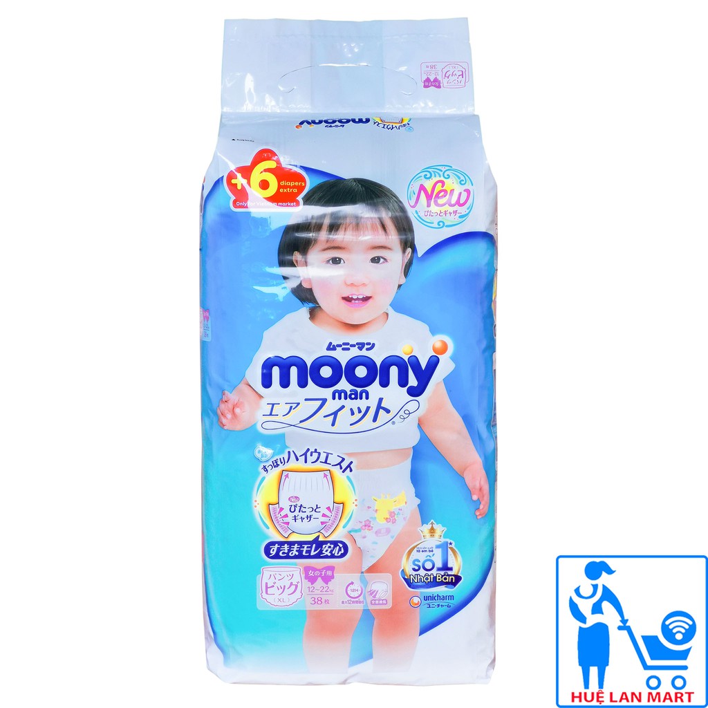 [CHÍNH HÃNG] Bỉm - Tã Quần Moony Man for Girl Size XL38 (Cho bé gái 12-17kg)
