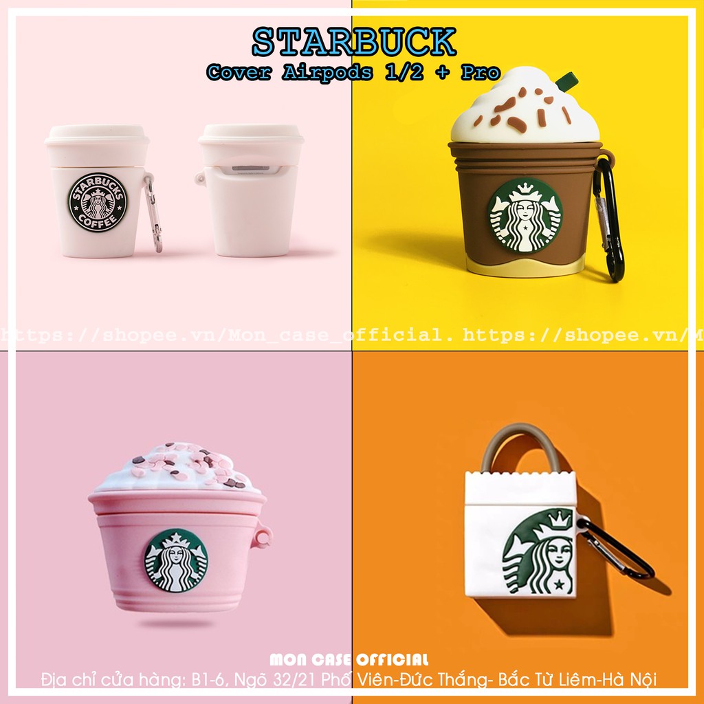 [STARBUCK] Vỏ Ốp Case Bảo Vệ Bao Đựng Tai Nghe Airpod 1 2 Pro Hình túi kem cà phê - Moncase