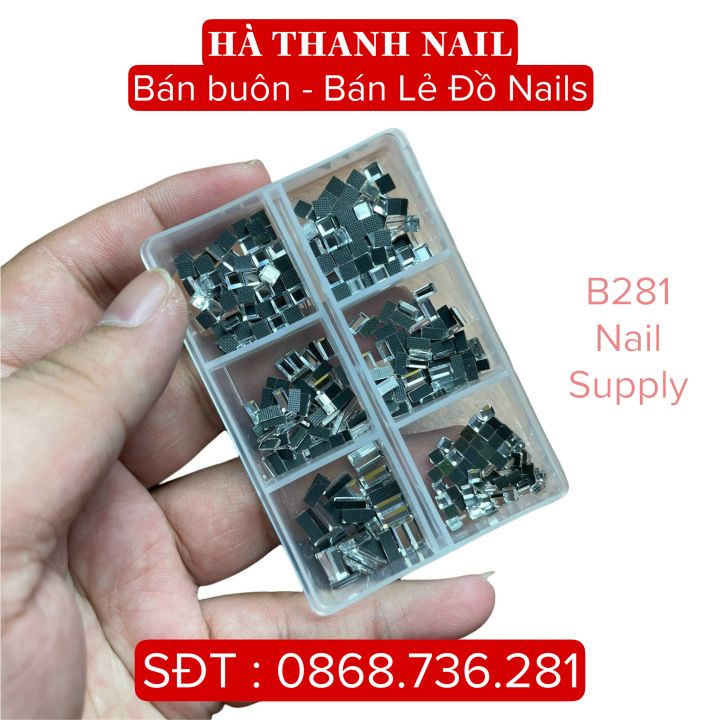 [ Có Sẵn ] Đá Đính Móng , Đá Nail Mix Mẫu Chữ Nhật , Hình Vuông Trang Trí Móng 5 Màu 6 Size