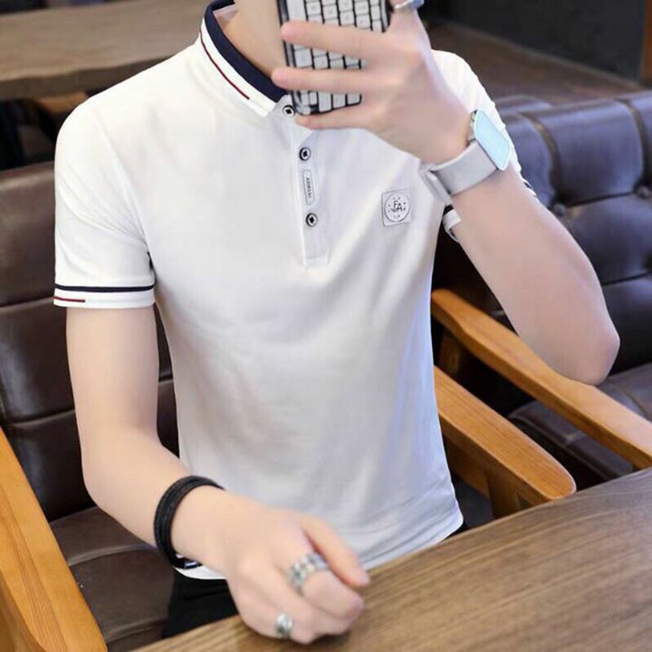 Áo thun nam có cổ tay ngắn mặc hè vải thun cotton cá sấu gắn logo - SSRATN1