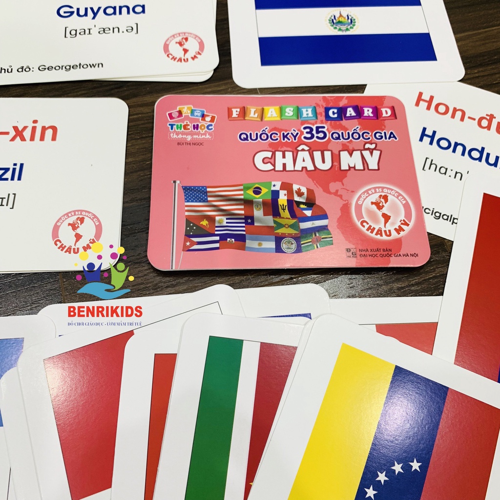 Bộ Thẻ Học Song Ngữ Quốc Kỳ Các Quốc Gia Trên Thế Giới- CHÂU MỸ  Flaschcard Kèm Hình Ảnh Sinh Động