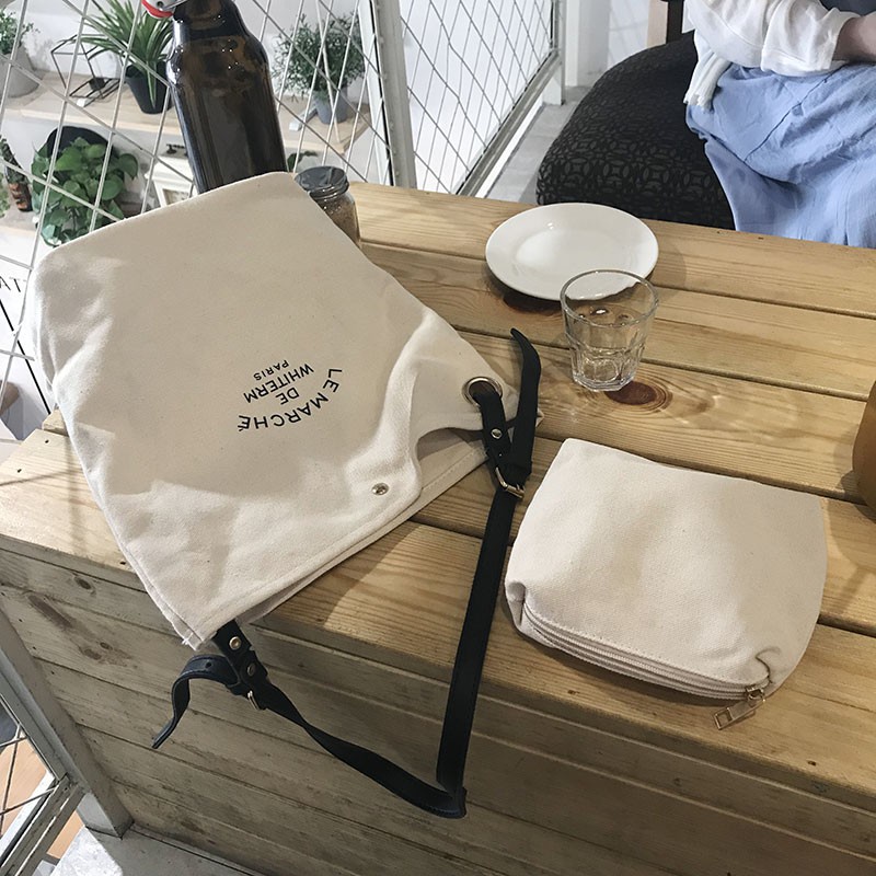 Túi Xách Canvas Đeo Vai In Chữ Đơn Giản Thời Trang Hàn Quốc