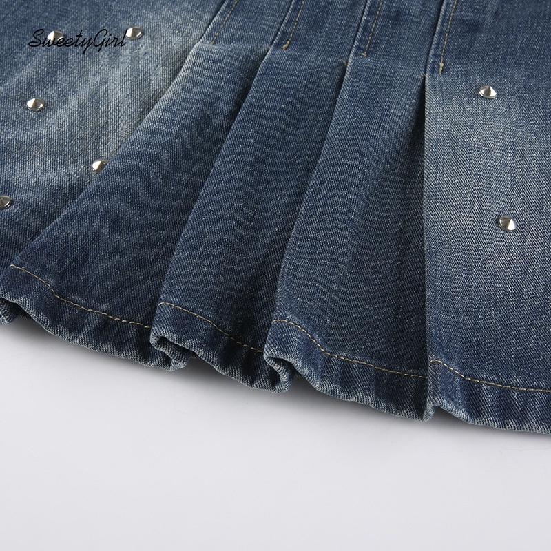 Chân váy jean Lưng Thấp Đính Đinh Tán Phối Khóa Kéo Thời Trang Cho Nữ 2022