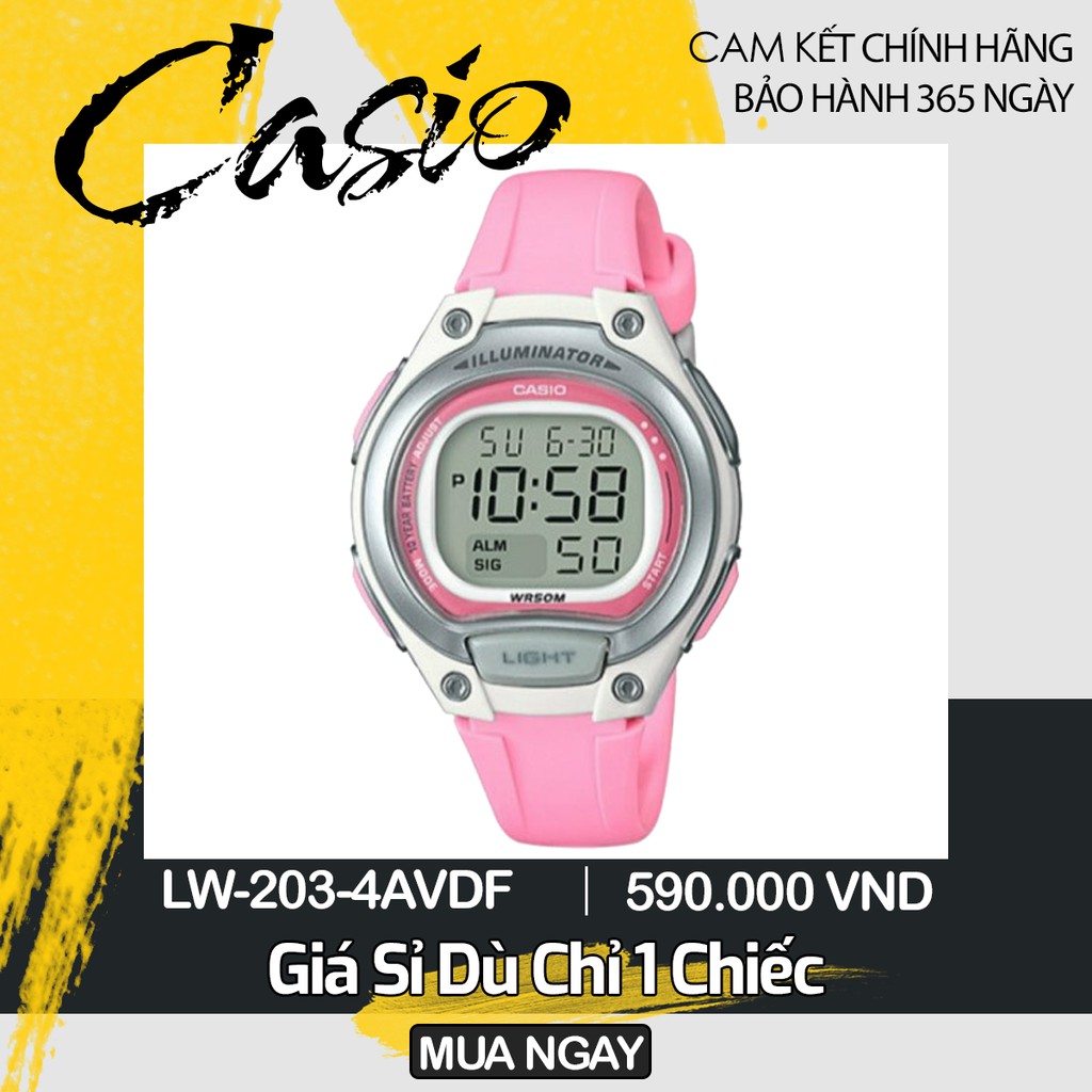 Đồng Hồ Trẻ EM Điện Tử, Màu Hồng, Chống Nước Casio LW203