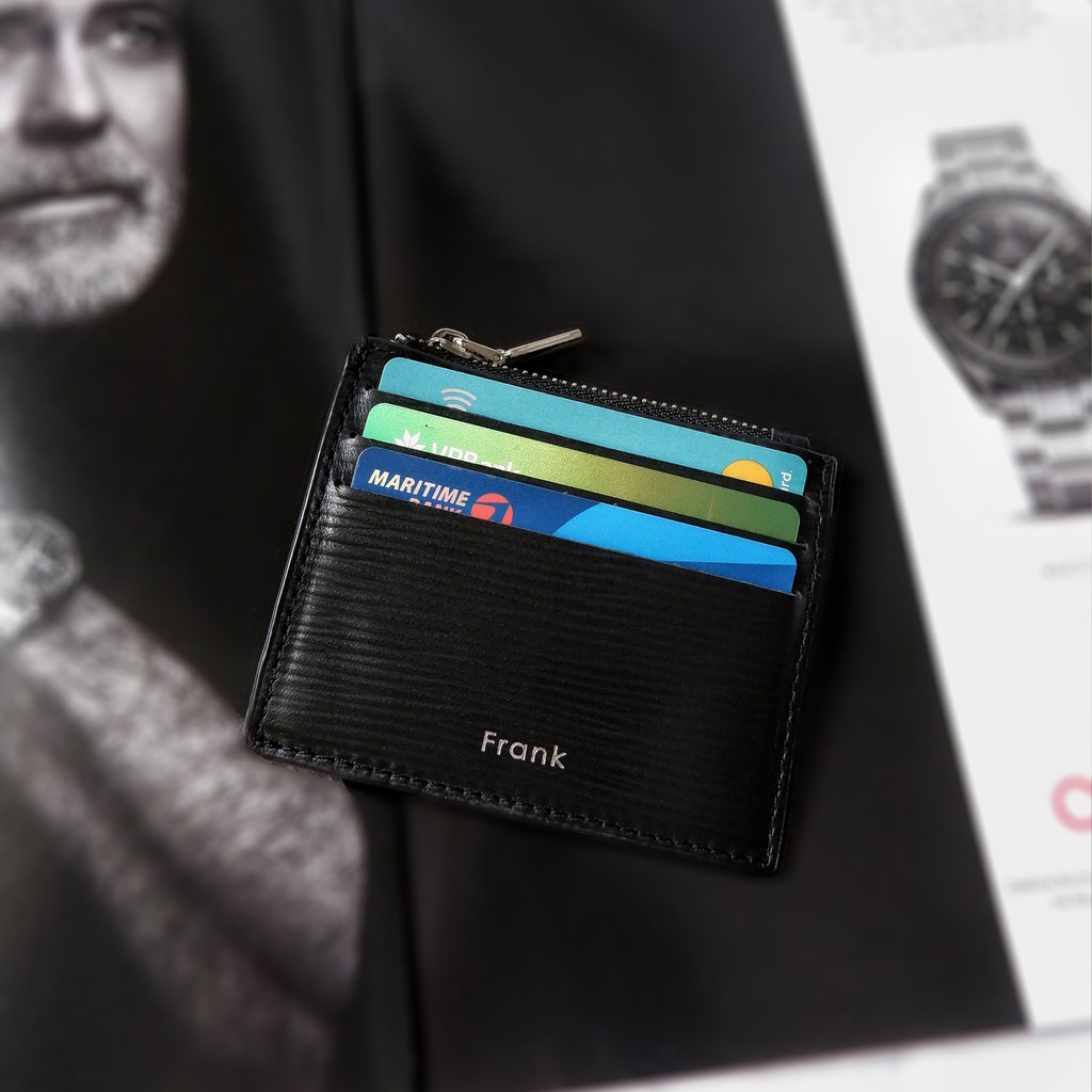 Ví Đựng Thẻ ATM Da Bò Epi Nhập Khẩu FRANK Mark Card Holder Mini Nhiều Ngăn Cho Nam Màu Đen