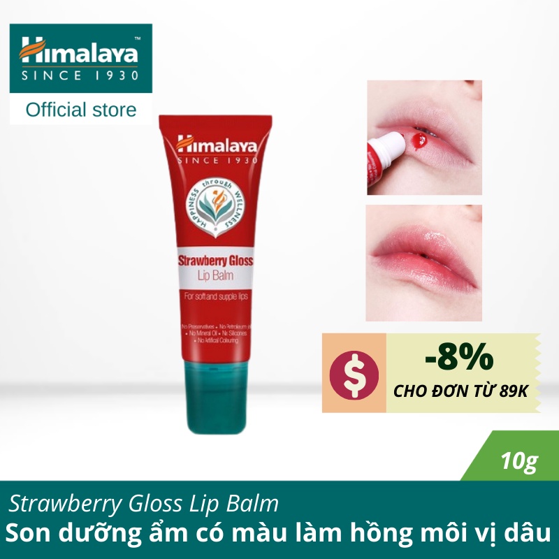 Son dưỡng môi căng bóng vị dâu tây Himalaya Strawberry Gloss Lip Balm 10g