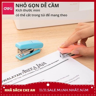 Dập ghim 10 deli - kèm 1000 ghim - xanh, vàng, trắng, hồng - 1 cái e0254
