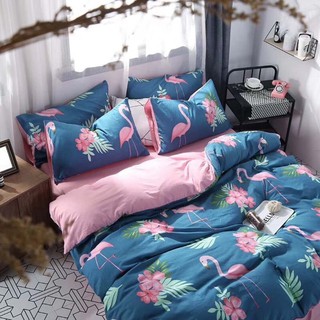 Bộ chăn ga gối cotton đũi Nhật hạc xanh trời