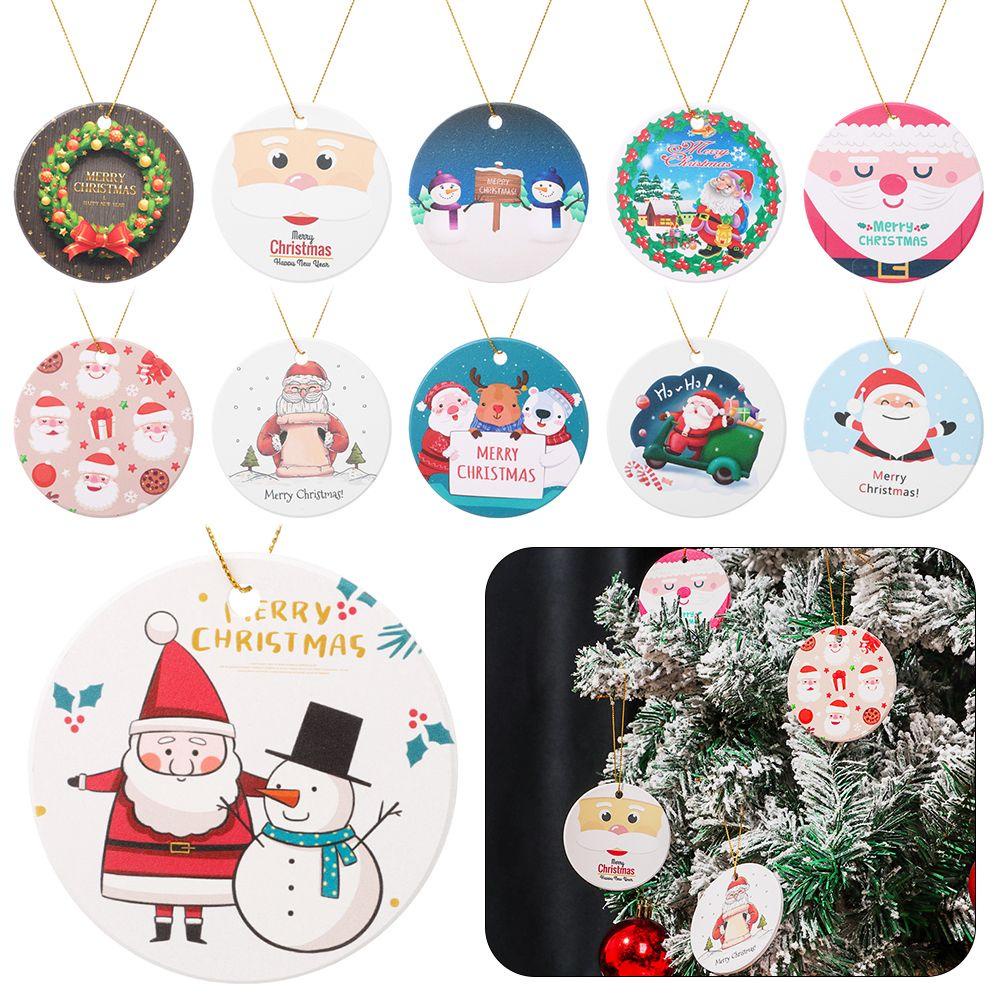 CONOPERY Thẻ Treo Cây Thông Noel Hình Tròn In Họa Tiết Vui Nhộn