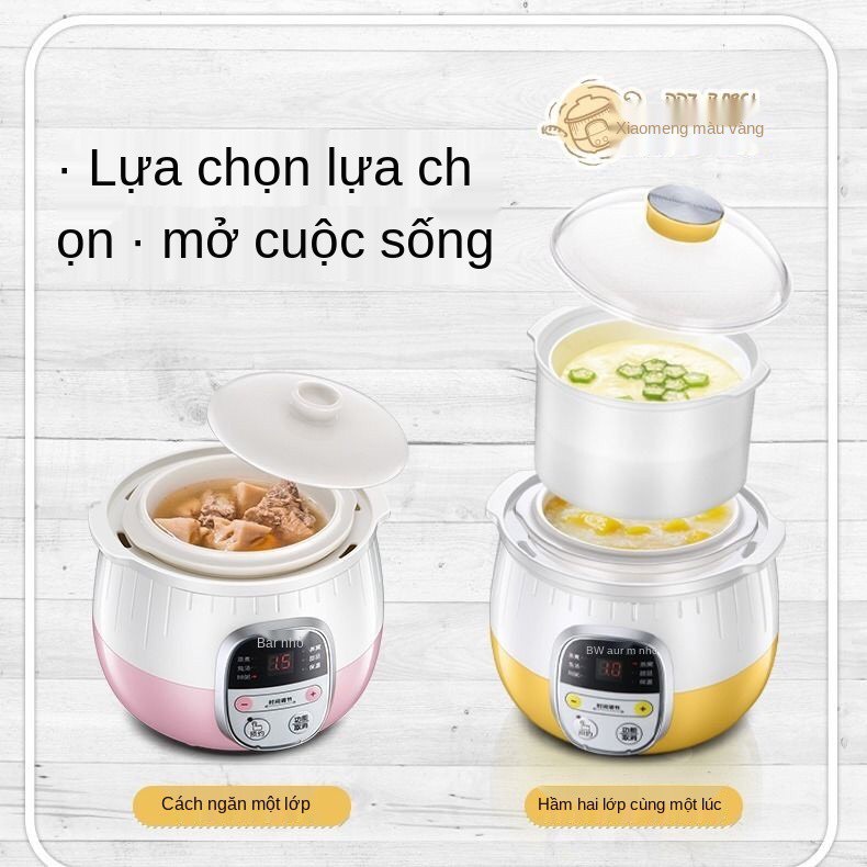 Nồi nấu chậm, nấu cháo, ninh, hầm cho bé, nồi 2 tầng, chất liệu gốm sứ cao cấp - L02112216