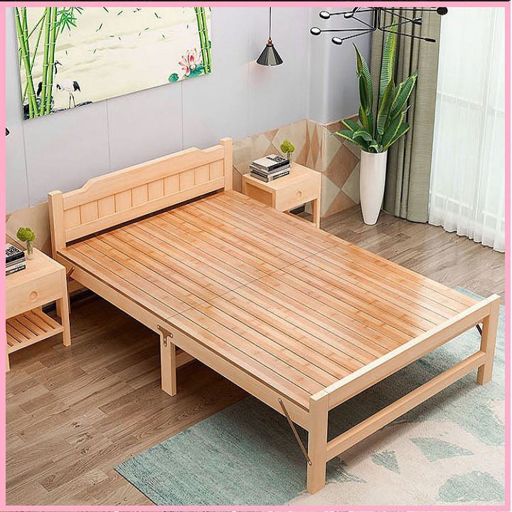 RE0555MAU1.2 RE0557 Giường gỗ thông gấp gọn 120x195cm tặng nệm gối - Giường xếp gỗ thông | BigBuy360 - bigbuy360.vn