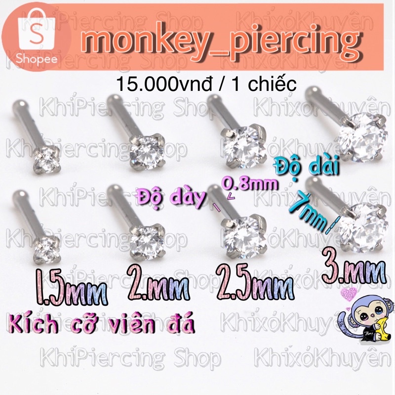 1 chiếc Khuyên mũi đính đá bằng thép y tế Đẹp