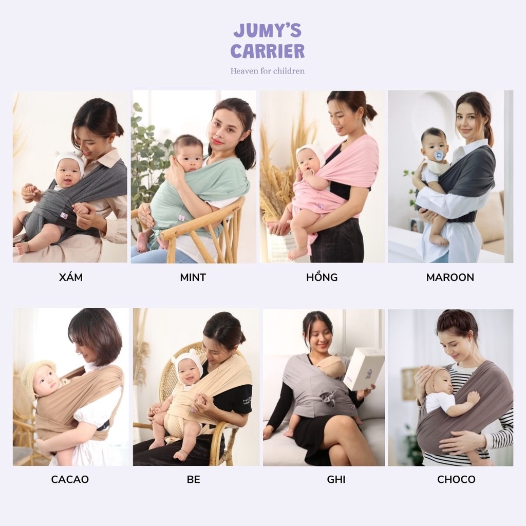 Jumy's - Địu vải em bé chính hãng chất vải mềm dịu dành cho trẻ sơ sinh đến 20 ký - Màu Maroon