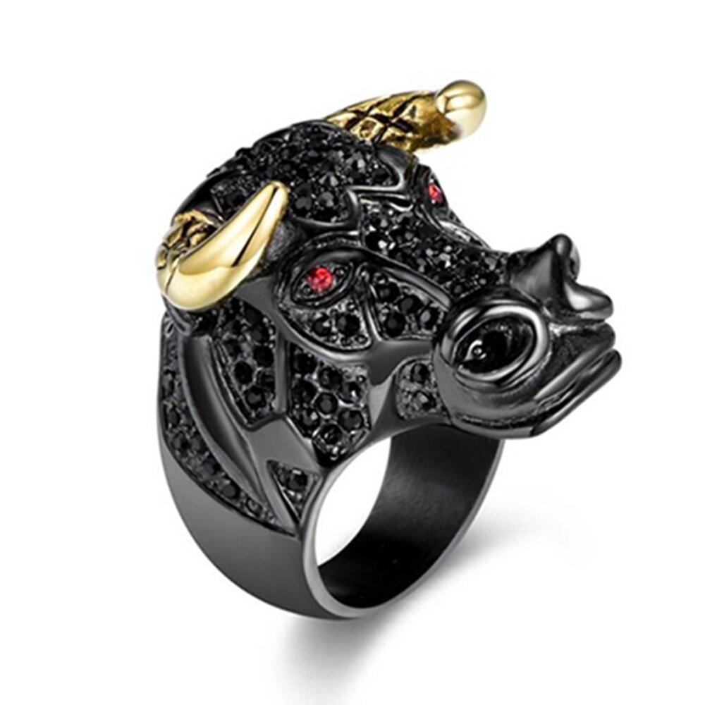 Nhẫn Hình Đầu Bò Màu Vàng Đen Phong Cách Gothic Cổ Điển 2 Màu Tùy Chọn Cho Nam