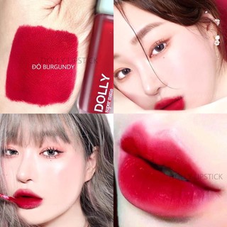 03.Đỏ Burgundy.son DOLLY SUPER MATTE hot trend 2021 cao cấp không chì hữu cơ an toàn cho mẹ bầu màu đỏ burgundy