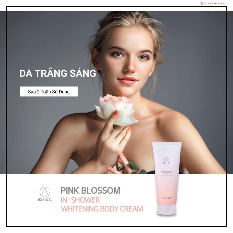 [DATE 04/22]Kem dưỡng trắng da bật tone body khi tắm Skin Atti – Pink Blossom In Shower Whitening Body Cream 150ml (Hàn)