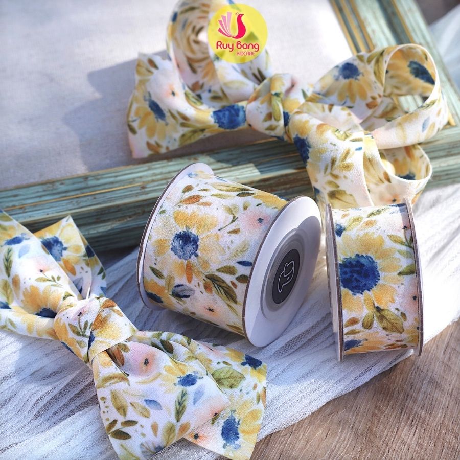 Ruy băng hoa HQ 38mm dùng làm nơ bờm, kẹp tóc - RB2212