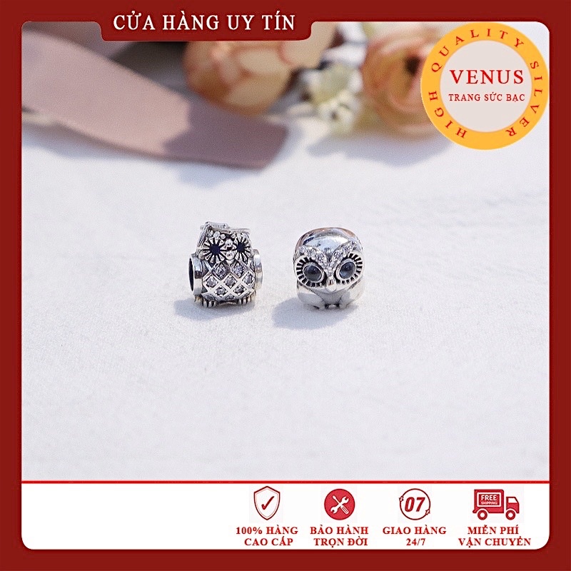 Charm Cú Mèo Mắt Xanh- S925 ALE- Trang Sức Bạc Venus