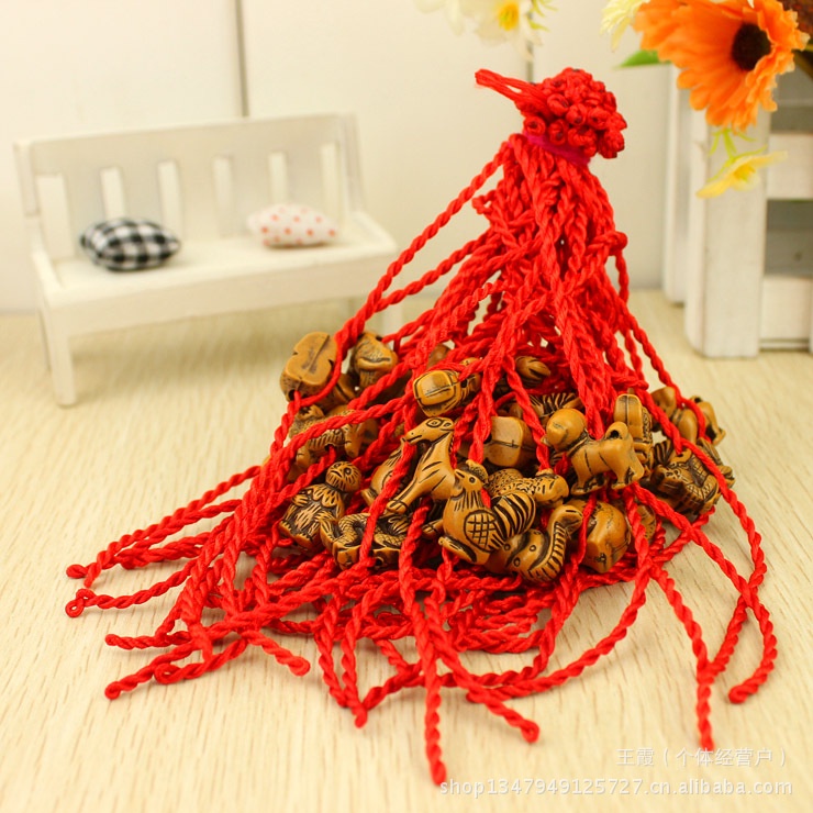 Vòng Tay Dây Bện Lõi Đỏ Đào Giả Gỗ Nhỏ Làm Quà Tặng Tặng Tặng Bán Chạy Cho Năm Mới