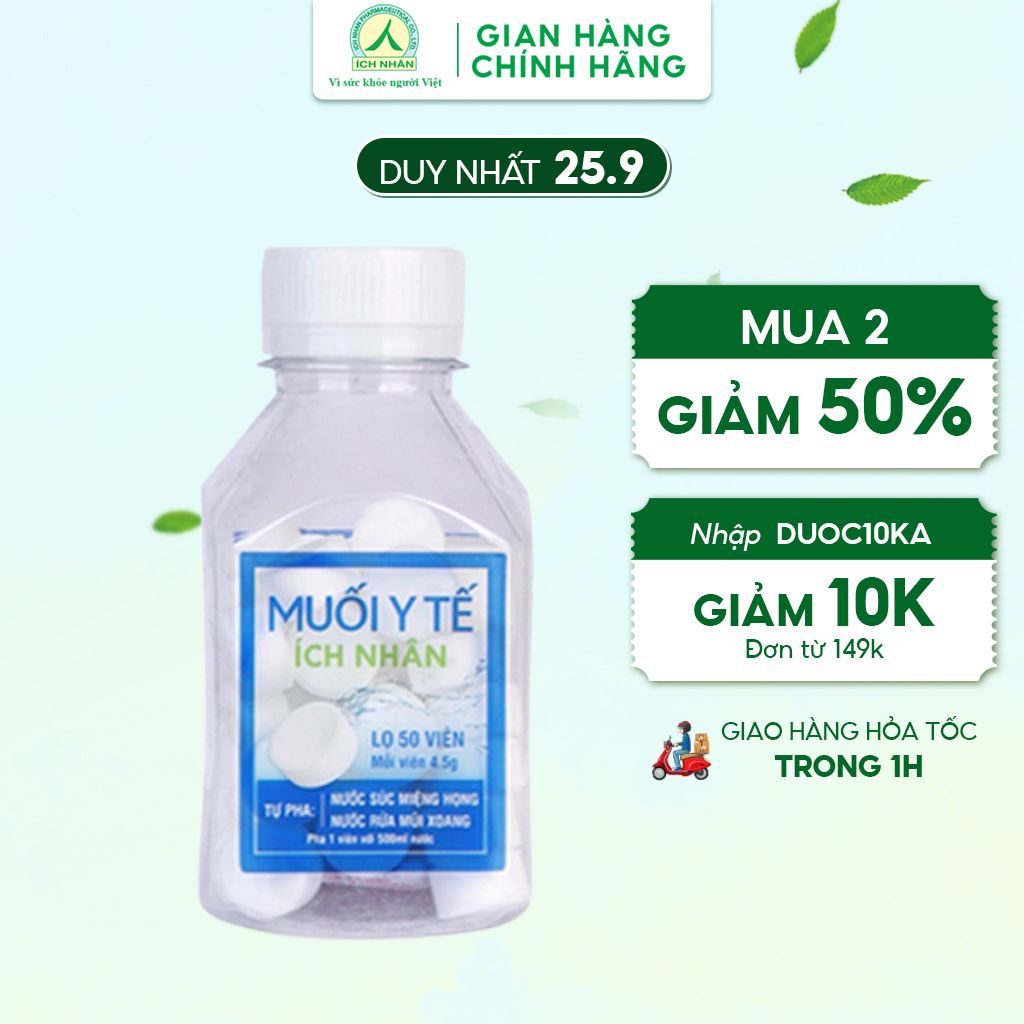 Viên Muối Ích Nhân Sát Khuẩn Mũi Họng Hỗ Trợ Loại Bỏ Vi Khuẩn, Virut An Toàn Tiện Lợi - Lọ 50 Viên MYT