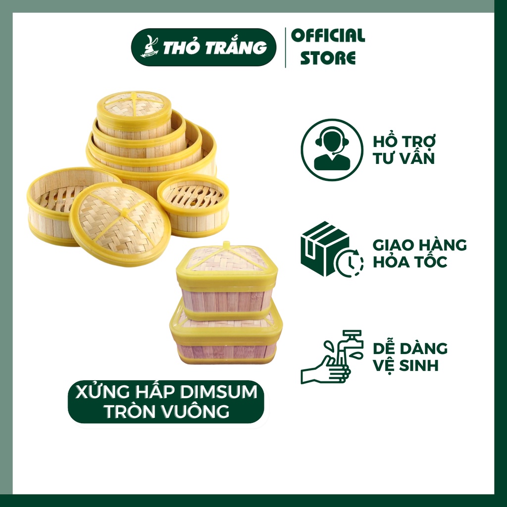 Xửng hấp gỗ gọng nhựa tròn vuông dùng để hấp dimsum, bánh bao kèm nắp đủ size