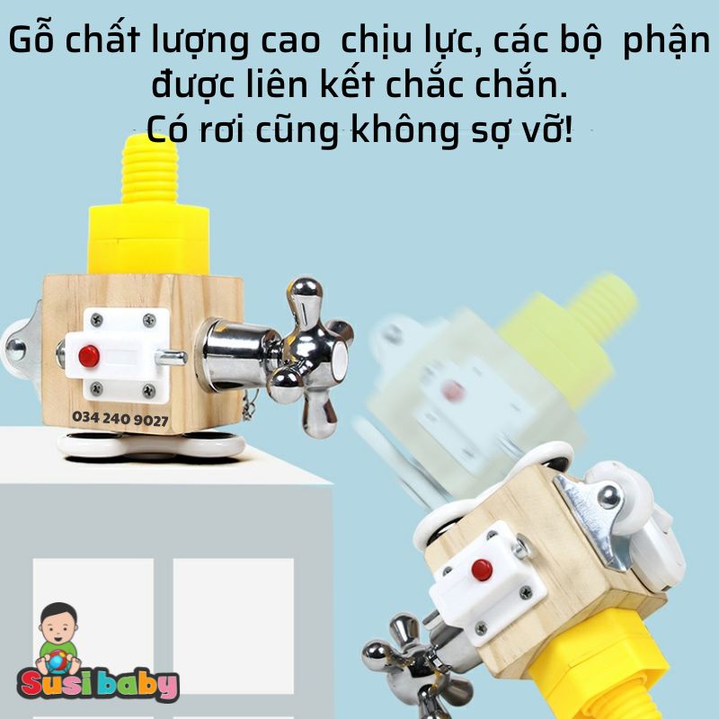 [KÈM QUÀ TẶNG] Khối Bận Rộn 6 Mặt Giúp Tăng Cường Kĩ Năng Sử Dụng Đồ Dùng Trong Nhà Cho Bé - Đồ Chơi Cho Bé
