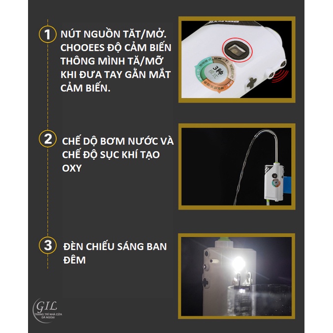 Máy bơm nước rửa tay câu cá, máy tạo oxy, máy bơm đã năng 3 in 1