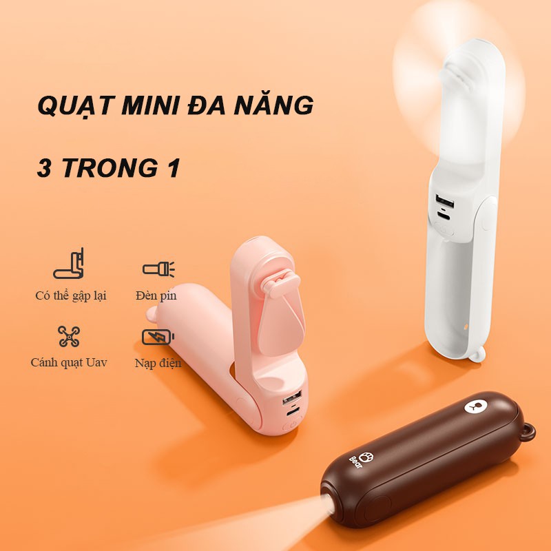 Quạt mini cầm tay đa năng hình gấu Bear kiêm đèn pin - sạc dự phòng tiện dụng Jisulife F8 | BigBuy360 - bigbuy360.vn