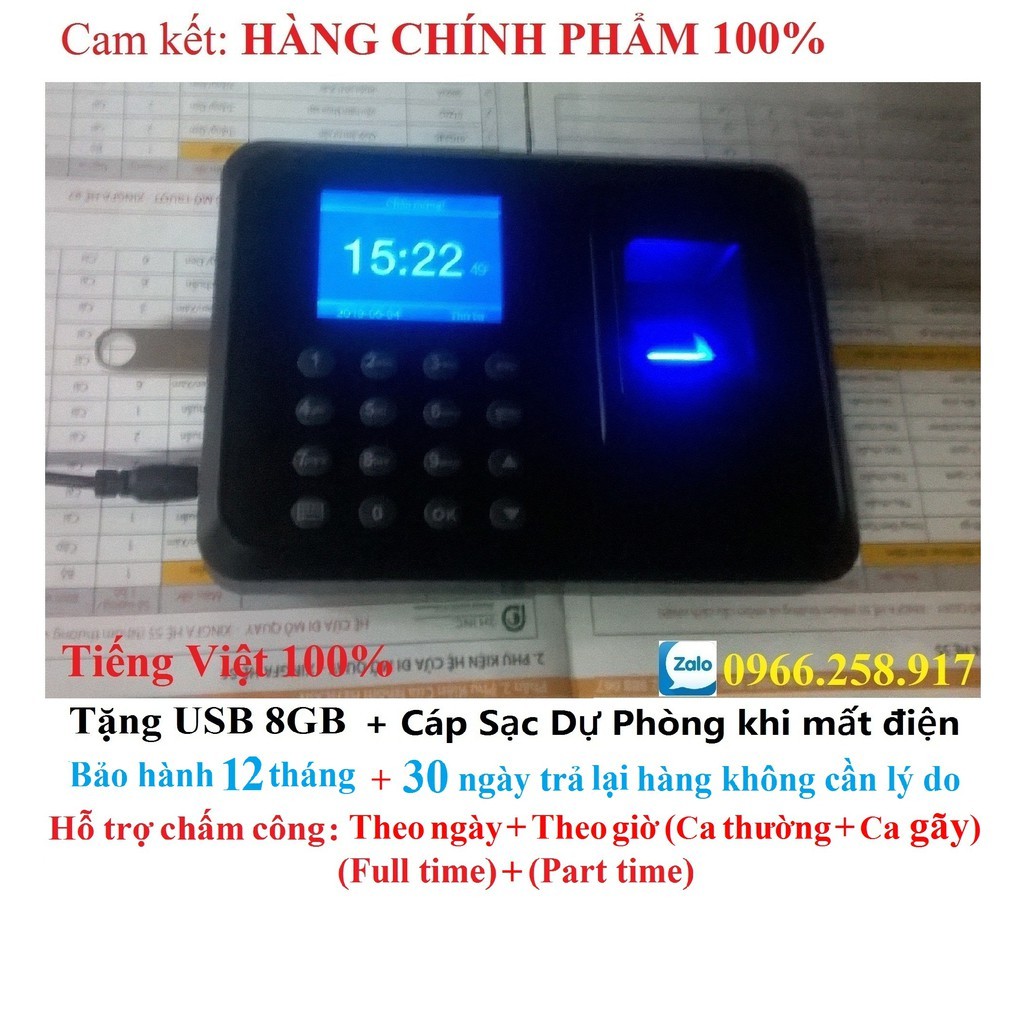 Máy Chấm Công Quét Vân Tay 911(Tặng USB 8GB + Video Hướng dẫn sử dụng - Part + Full time)