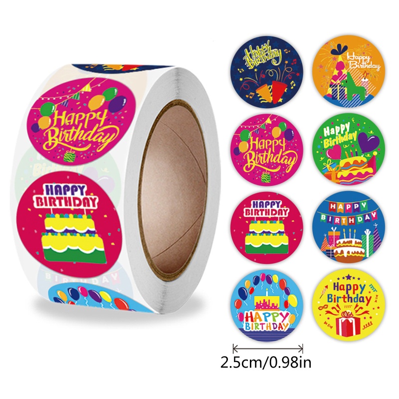 Bộ 500 Nhãn Dán In Chữ Happy Birthday 8 Kiểu Độc Đáo Trang Trí Gói Quà DIY