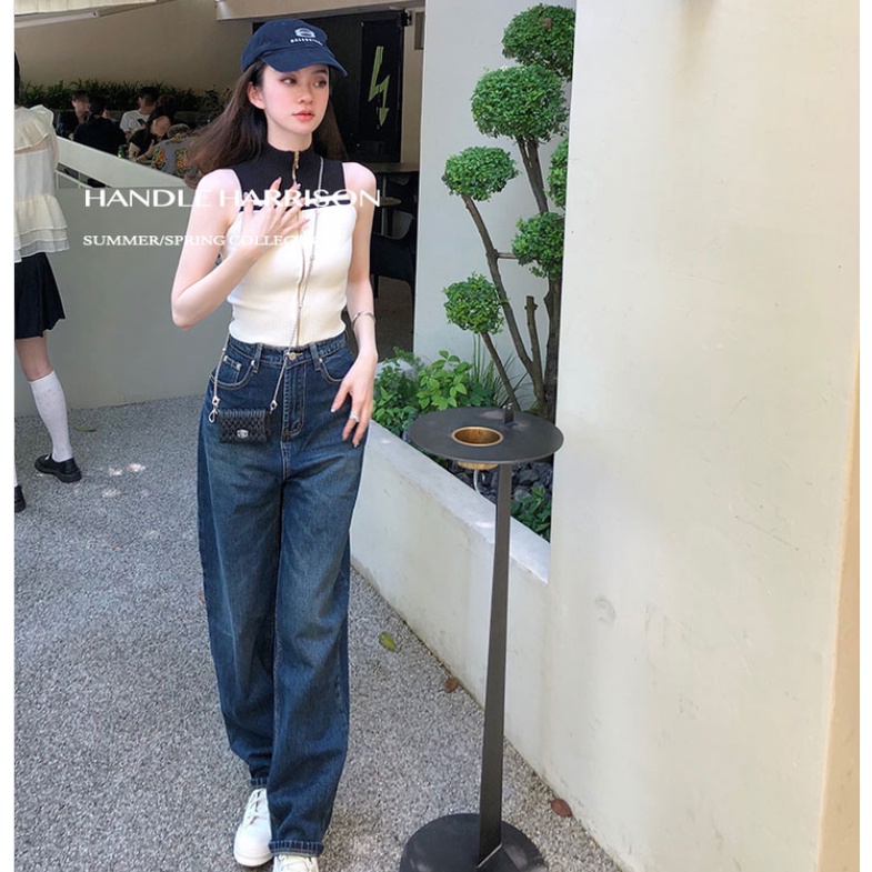 Áo Croptop Dệt Kim Sát Nách Phối Khóa Kéo Màu Sắc Thời Trang Mùa Hè Cho Nữ