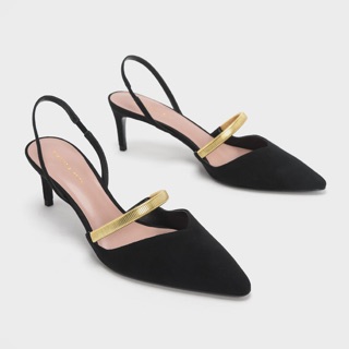 Gold Mary Jane Strap Slingback Heels Charles & Keith
