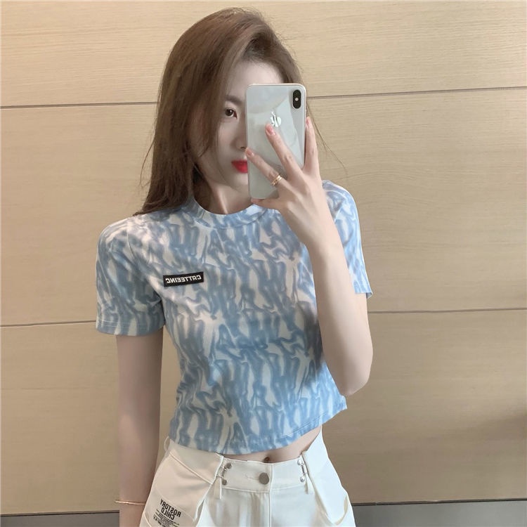 💓💓Áo Croptop Tay Ngắn Nhuộm Màu Phong Cách Hàn Quốc Cho Nữ