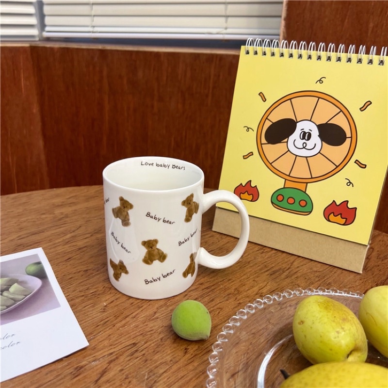Cốc sứ uống trà, cafe in hình gấu Teddy  siêu dày chịu lực dễ thương Belledecor