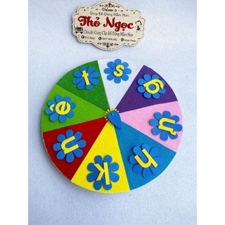 vòng quay chữ cái bằng nỉ 40x40cm+ Bộ chữ cái và số (39 bông)- Vòng quay chiếc nón kì diệu- Đồ dùng mầm non